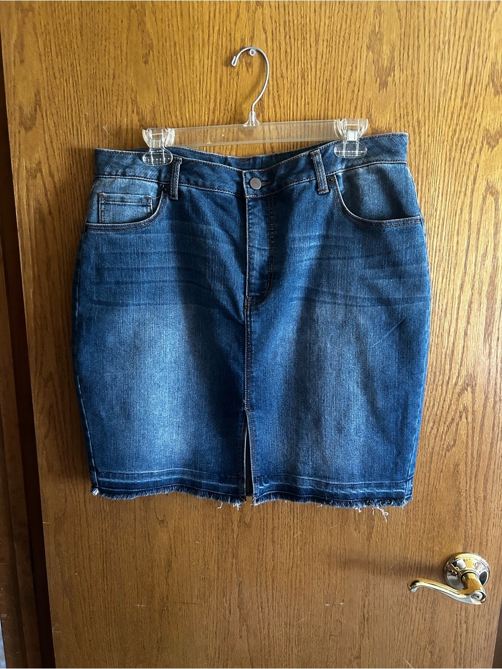 Faded Glory Classic Dark Wash Denim Skirt - Front Slit